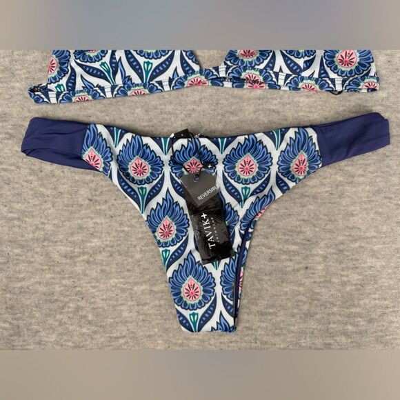 Tavik Reversible Coco Scoop Neck Bikini Women's Navy Blue Polyester Swimwear Lrg - Picture 2 of 4